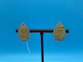 21ct Solid Yellow Gold Tear-Drop Shaped Earrings Dressed w/ Clear Cubic Zirconia